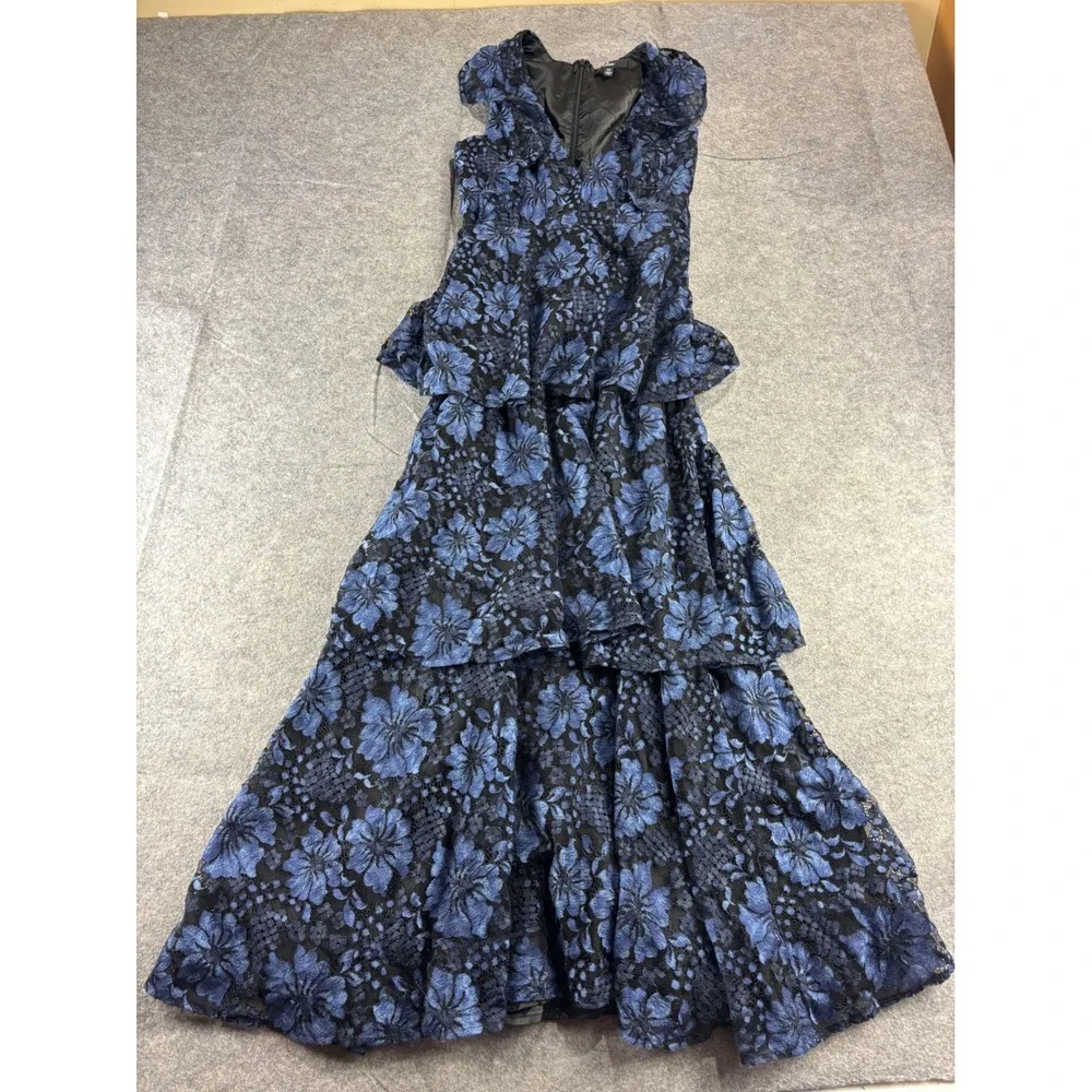 Lulus Blue Molinetto Floral Lace Tiered Maxi Dress V-Neck Formal Fairy Prom XS - Picture 1 of 7